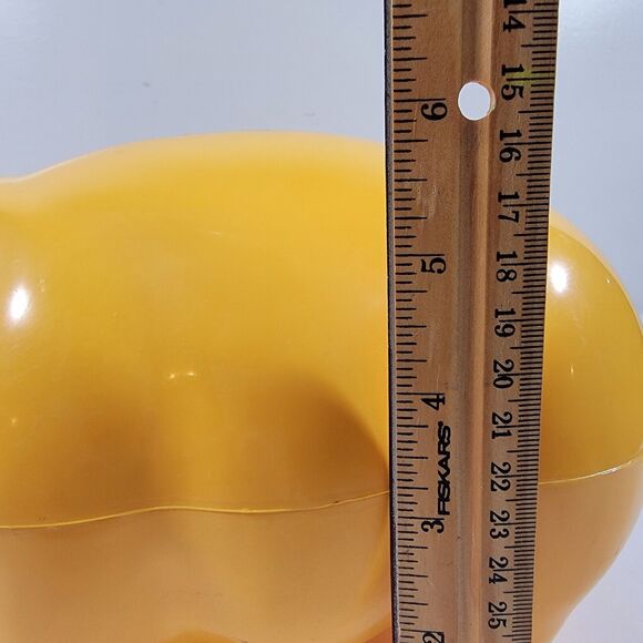 Vintage Yellow Hard Plastic Hat Tipping Piggy Bank No Bottom Stopper - Picture 7 of 9